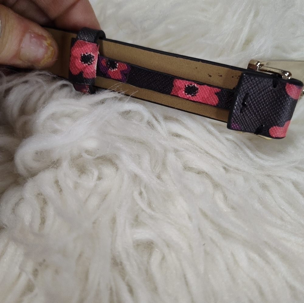 Kate Spade Lori Belt Black Red Floral Leather 37 Inch - Picture 4 of 10